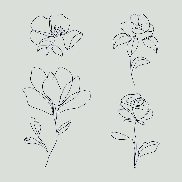 Gratis Vector platte ontwerp eenvoudige bloem omtrek