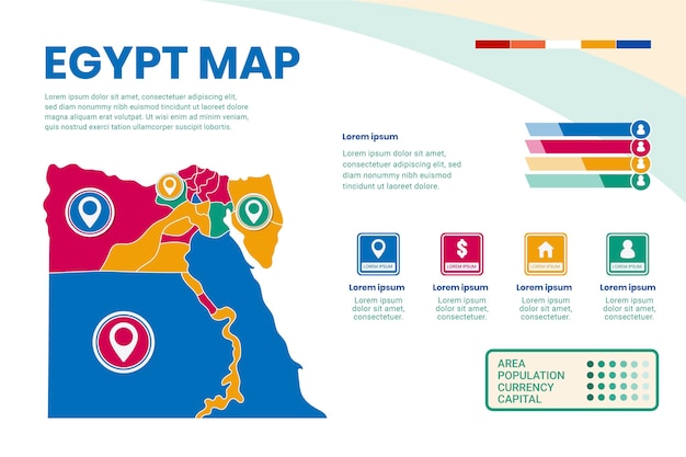 Gratis vector platte ontwerp egypte kaart infographic