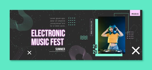 Platte ontwerp elektronische muziek facebook cover