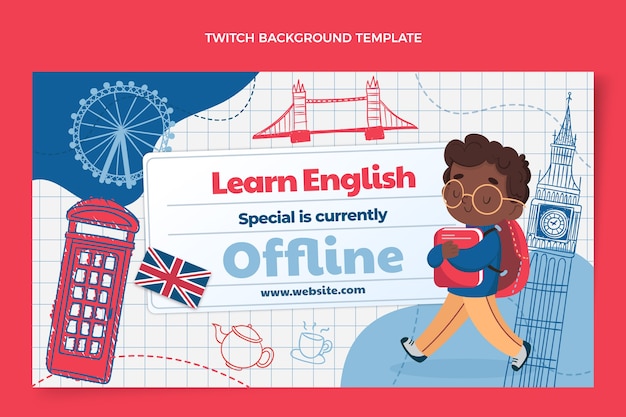 Platte ontwerp Engelse lessen offline twitch-achtergrond