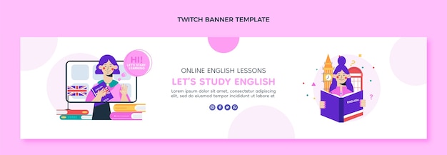 Platte ontwerp Engelse lessen twitch banner