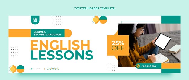 Platte ontwerp Engelse lessen twitter header-sjabloon