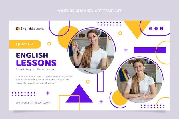 Gratis vector platte ontwerp engelse lessen youtube-kanaalkunst