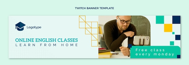 Platte ontwerp engelse twitch-banner leren