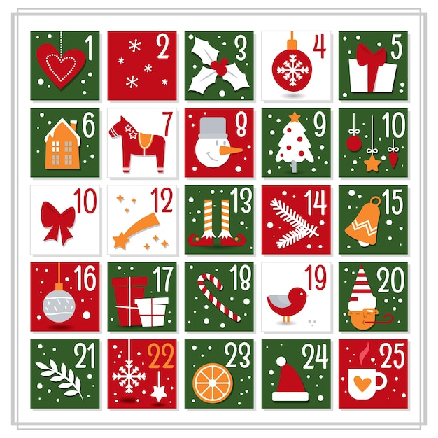 Gratis vector platte ontwerp feestelijke adventskalender