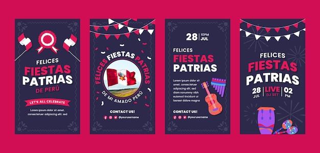 Gratis vector platte ontwerp feesten patrias peru instagram verhalen