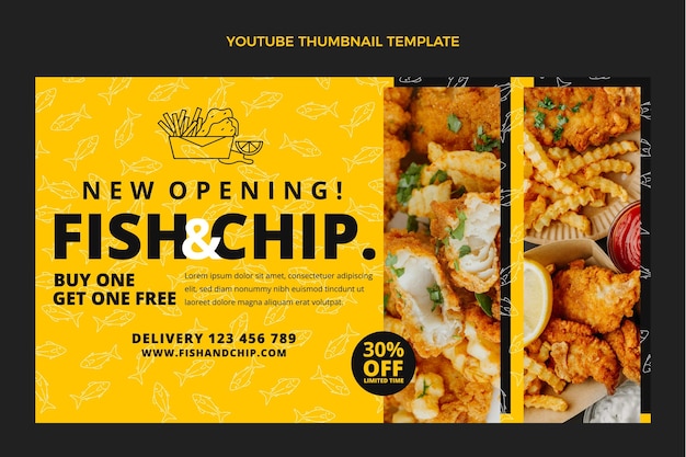 Gratis vector platte ontwerp fish and chips eten youtube thumbnail