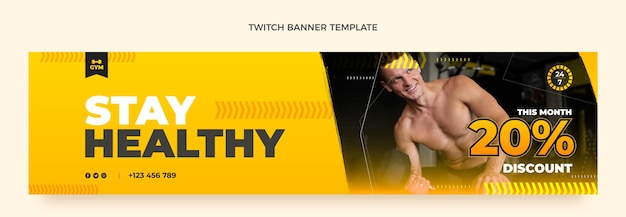 Gratis vector platte ontwerp fitness twitch banner