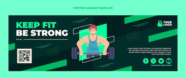 Gratis vector platte ontwerp fitness twitter header