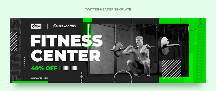 Gratis Vector platte ontwerp fitnesscentrum twitter header sjabloon