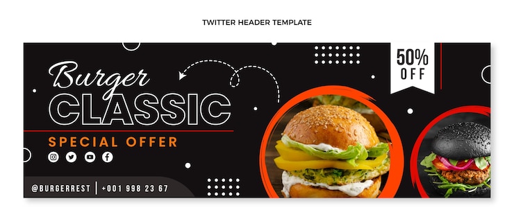 Gratis Vector platte ontwerp food twitter header