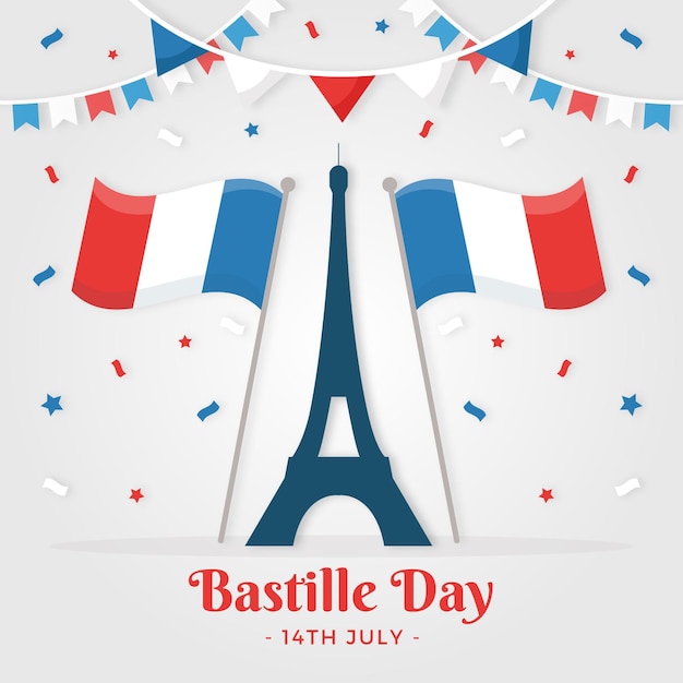 Gratis vector platte ontwerp frankrijk bastille dag