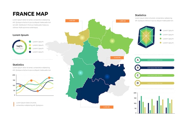 Platte ontwerp Frankrijk kaart infographic