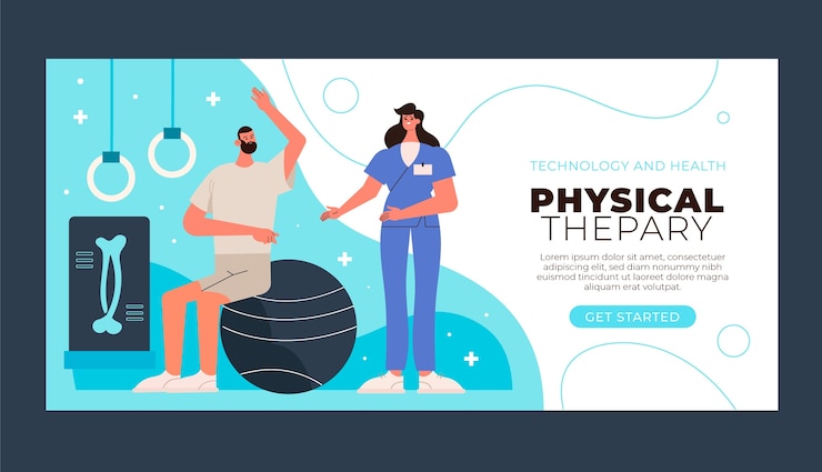 Gratis Vector platte ontwerp fysiotherapie horizontale banner