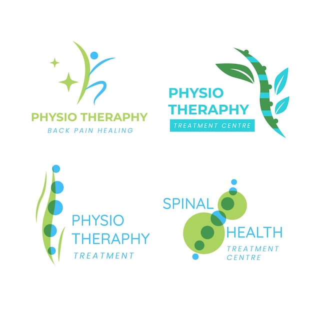 Platte ontwerp fysiotherapie logo set