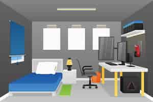 Gratis vector platte ontwerp gamer kamer