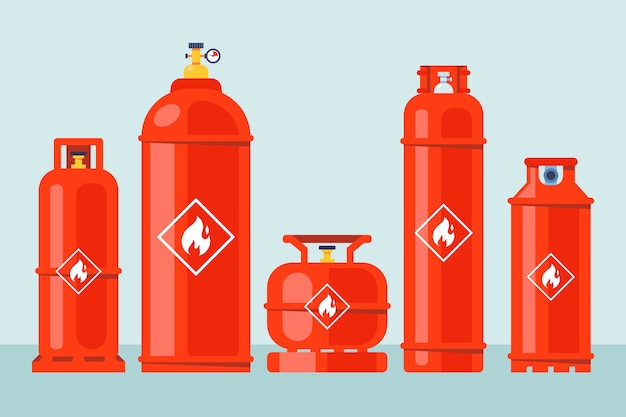 Platte ontwerp gasfles illustratie set