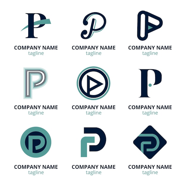 Gratis vector platte ontwerp gekleurde p-logo's set