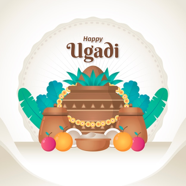 Gratis vector platte ontwerp gelukkig ugadi-thema