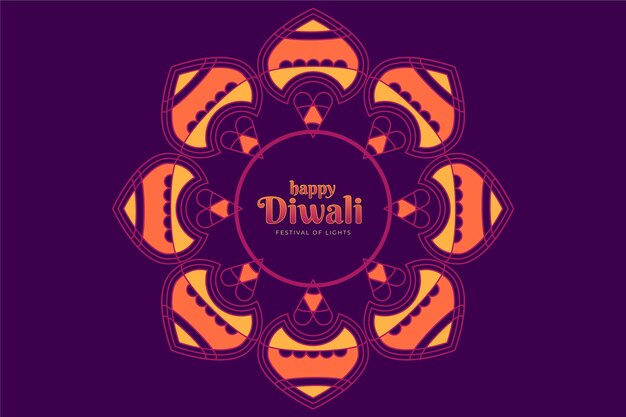 Platte ontwerp gelukkige diwali feestelijke bloem in paarse tinten