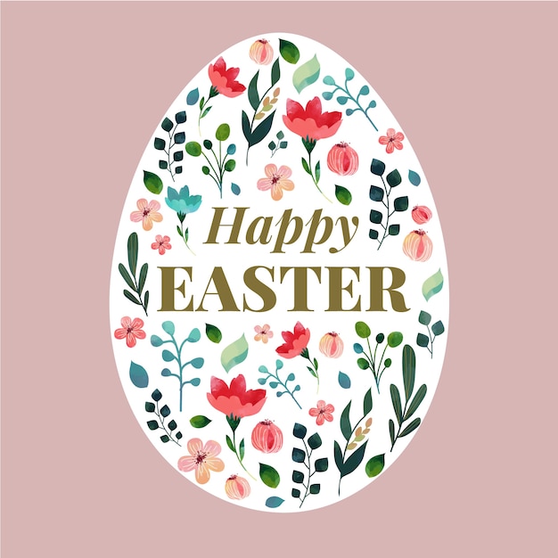 Platte ontwerp gelukkige Paasdag met bloemen ei