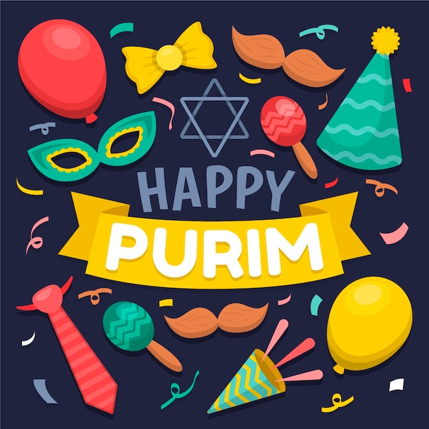 Gratis vector platte ontwerp gelukkige purim dag