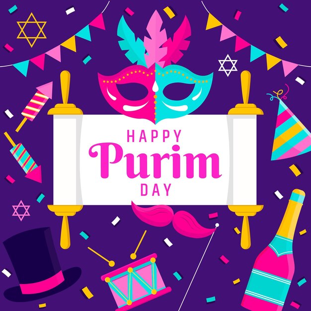 Gratis vector platte ontwerp gelukkige purim dag