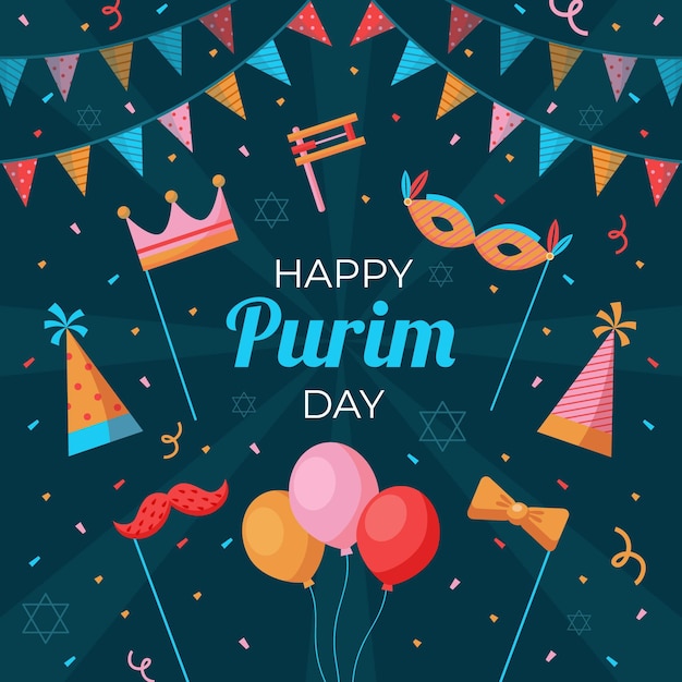 Gratis vector platte ontwerp gelukkige purim dag