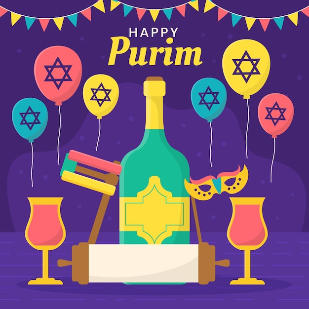 Gratis vector platte ontwerp gelukkige purim dag