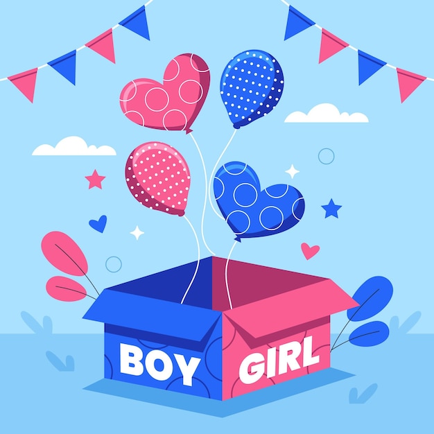 Platte ontwerp gender reveal concept illustratie