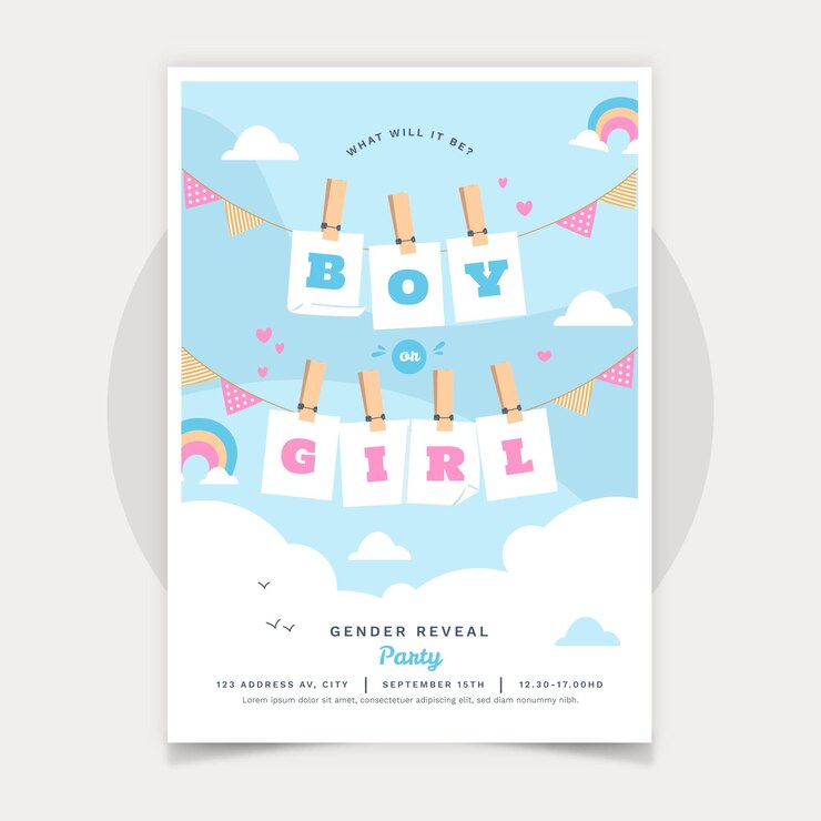 Gratis Vector platte ontwerp gender reveal uitnodigingssjabloon