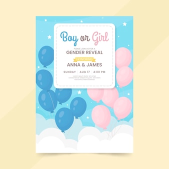 Platte ontwerp gender reveal uitnodigingssjabloon