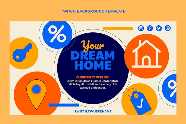 Platte ontwerp geometrische onroerend goed twitch achtergrond