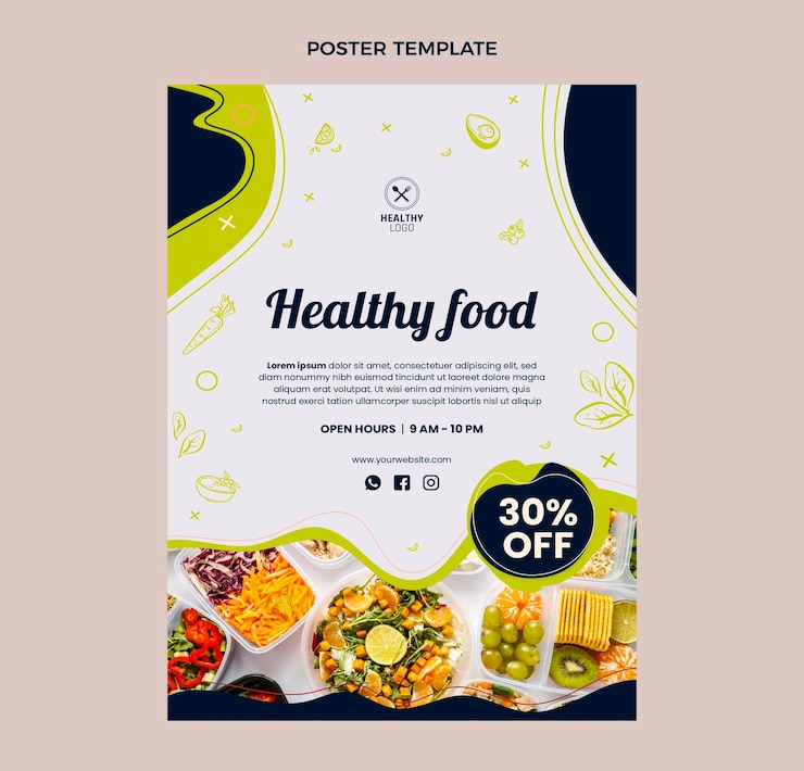 Gratis Vector platte ontwerp gezond voedsel poster