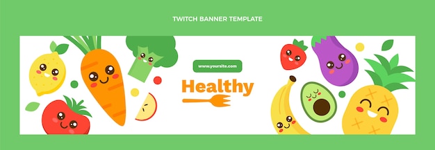 Gratis vector platte ontwerp gezond voedsel twitch banner