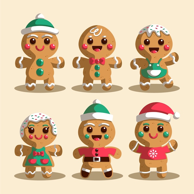 Gratis vector platte ontwerp gingerbread man cookie-collectie