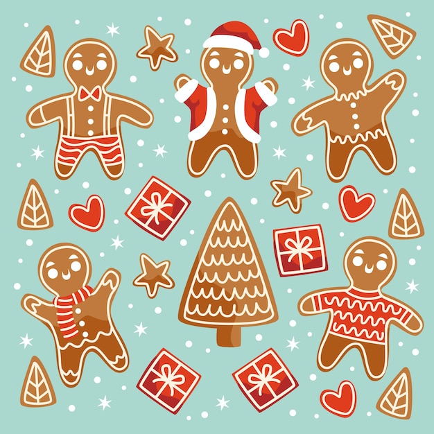 Platte ontwerp gingerbread man cookie-collectie