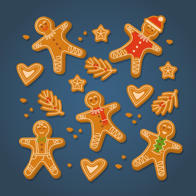 Gratis vector platte ontwerp gingerbread man cookie-collectie