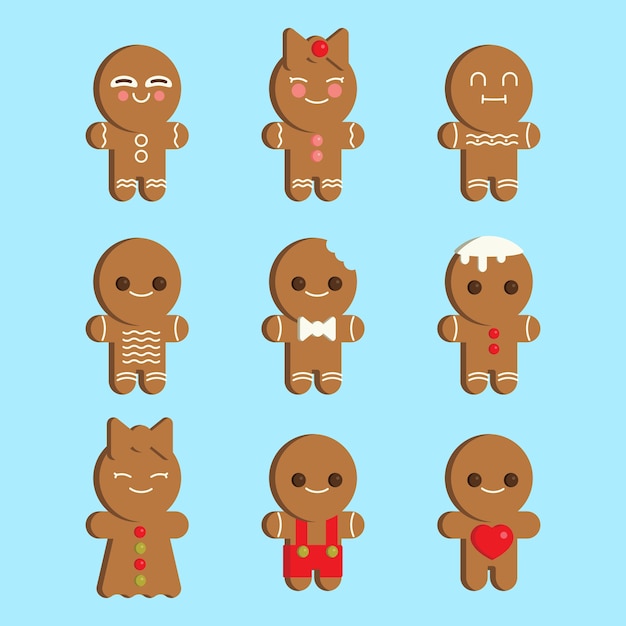 Gratis vector platte ontwerp gingerbread man cookie-collectie