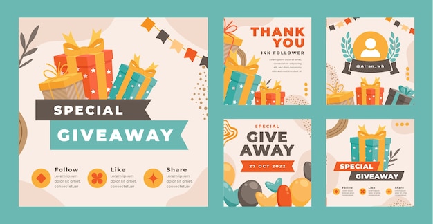 Gratis vector platte ontwerp giveaway instagram-sjabloon