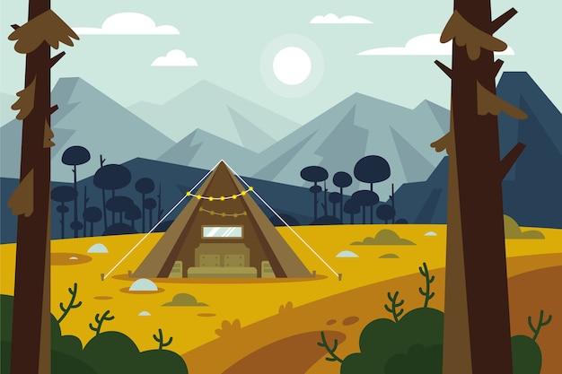 Gratis vector platte ontwerp glamping illustratie