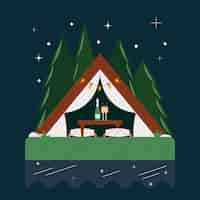 Gratis vector platte ontwerp glamping illustratie