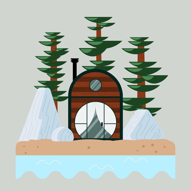 Platte ontwerp glamping illustratie