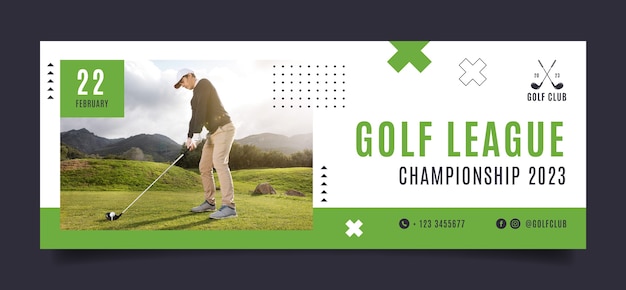 Gratis vector platte ontwerp golfclub facebook voorbladsjabloon