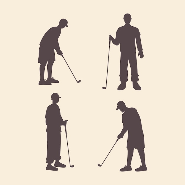 Gratis vector platte ontwerp golfer silhouetten