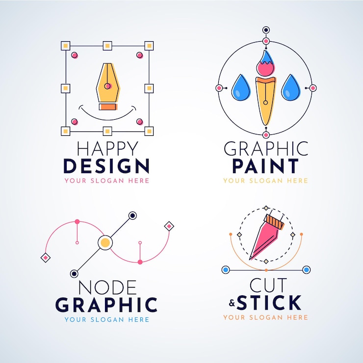 Gratis Vector platte ontwerp grafisch ontwerper logo-collectie