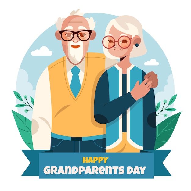 Platte ontwerp grootouders dag viering illustratie
