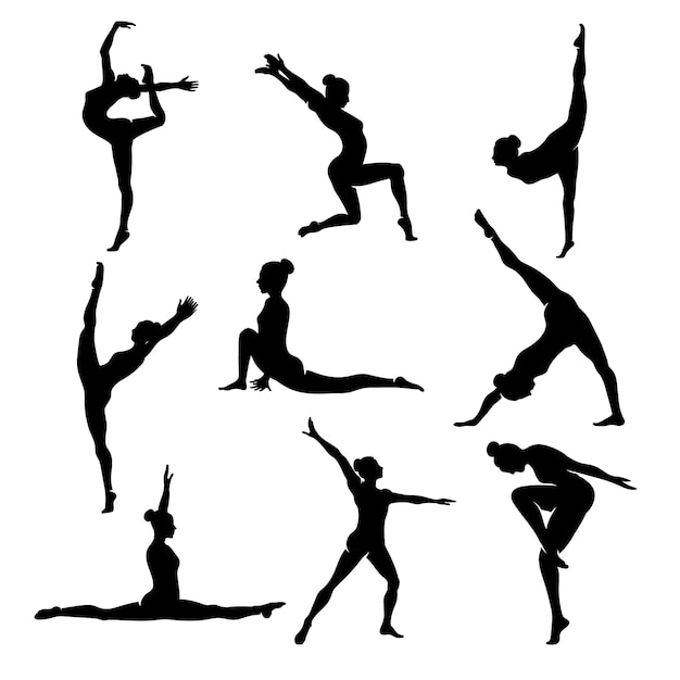 Gratis vector platte ontwerp gymnast silhouet illustratie