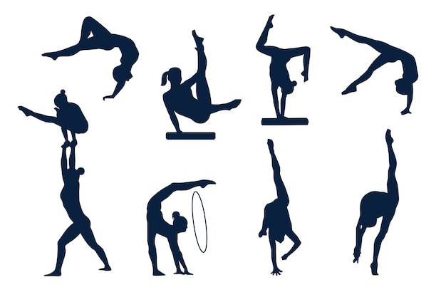 Gratis vector platte ontwerp gymnast silhouet illustratie