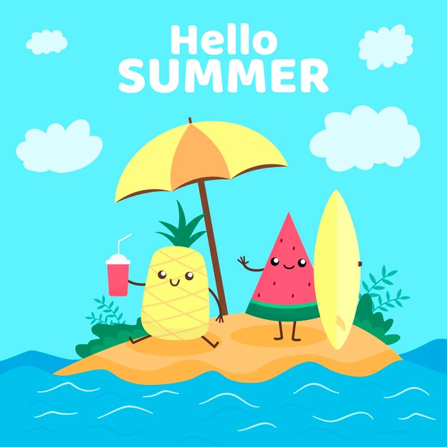 Gratis vector platte ontwerp hallo zomer concept